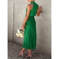 thumbnail image 2 of Emerald Green Satin Sleeveless Cowl Neck Midi Cocktail Dress, 2 of 30