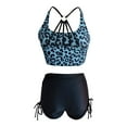 thumbnail image 7 of Honeeladyy Womens High Waisted Bikini Sets Sports Two Piece Swimsuits Printed Strap Top with Side Tie Boyshorts Blue L, 7 of 7