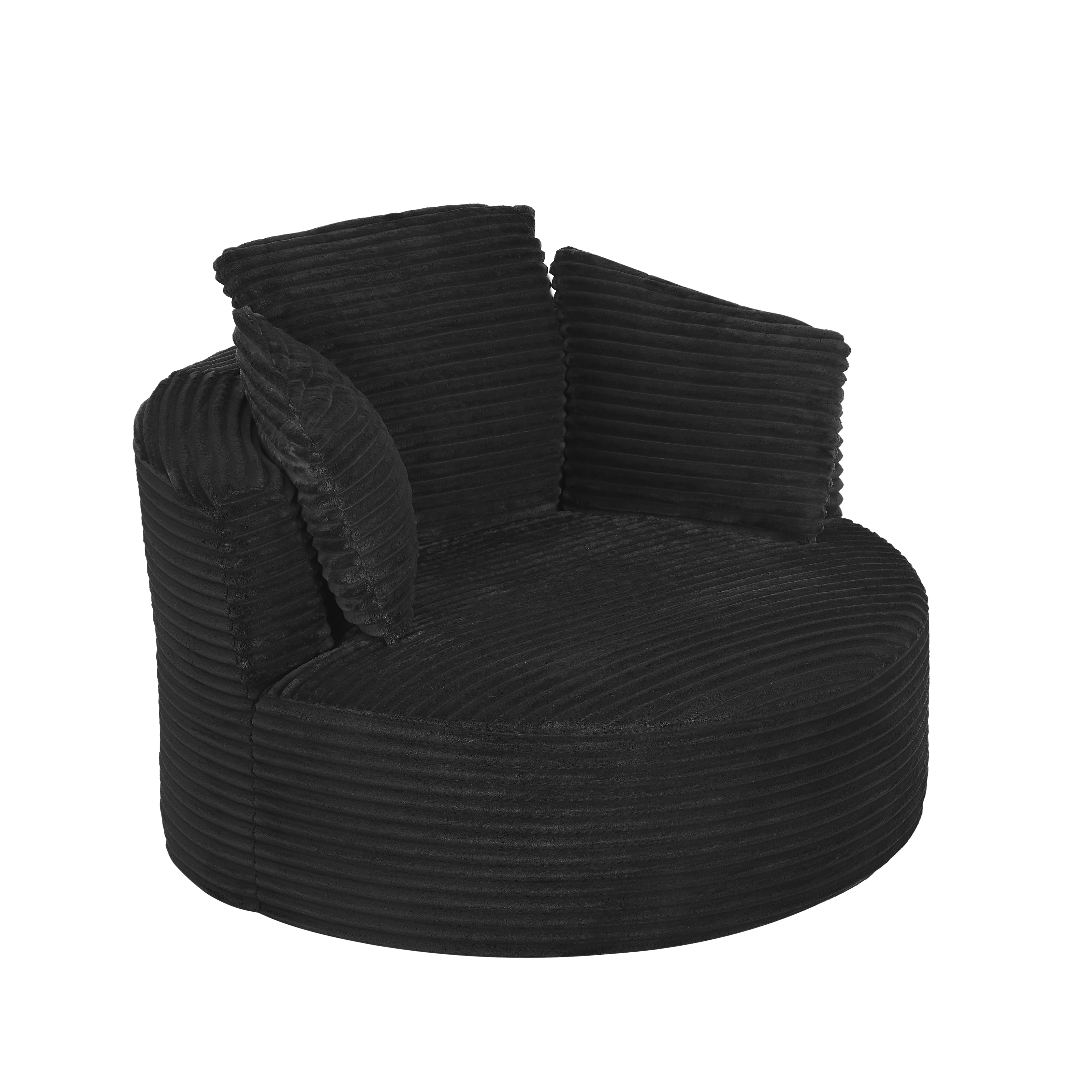 Aukfa Modern Corduroy Round Accent Chair, Compressible Chaise Lounge for Living Room & Bedroom, No Assembly,Black