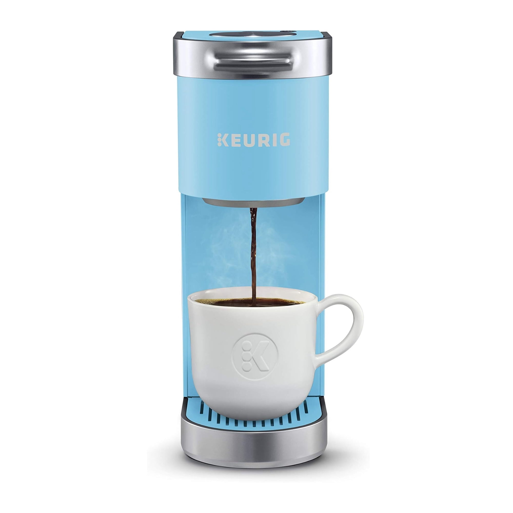 Restored Keurig K-Mini Plus Single Serve Coffee Maker with 6 to 12 Oz. Brew Size, K-Cup Pod Storage and Travel Mug Friendly (Cool Aqua, ) (Refurbished)