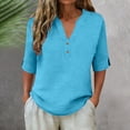 thumbnail image 4 of WERYOUNG Women's Casual Button Down T Shirt Short Sleeve Linen Tee Loose Fit Tunic T-Shirts Holiday Vacation Trendy Top XL, 4 of 6