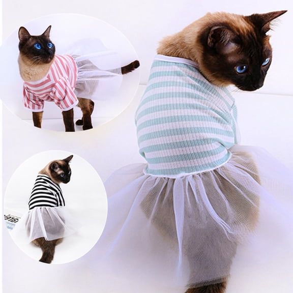 Happy Date Dog Princess Dresses,Puppy Dress Pet Tutu Dresses Striped Mesh Puppy Dog Princess Summer Dresses for Small Medium Cat Puppy Dog