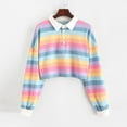 thumbnail image 6 of USSUMA Long Sleeve Shirts for Women Trendy Casual , Women Teen Fashion Turn-Down Collar Crop Top Sweatshirt Long Sleeve Rainbow Striped Color Block Pullover Shirts Fall Female, 6 of 8