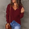 thumbnail image 2 of Timegard Chandails pour Femmes, Tricot Enveloppant, Col en V Profond, Manches Longues, Chandail-Over, Mode Automne, Couleur Unie, 2 of 7