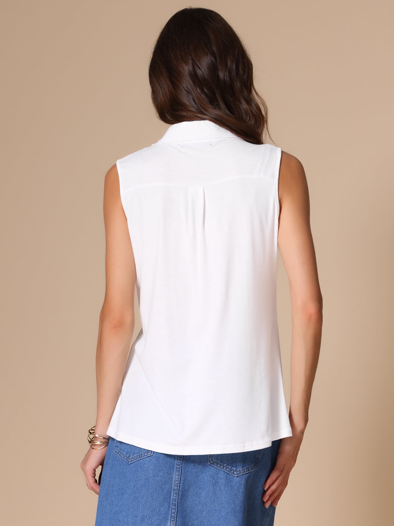 DARING DIVA Women's Sleeveless V Neck Solid Loose Casual Top S White
