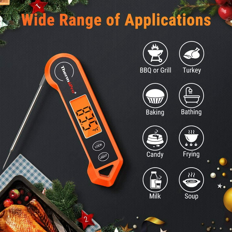 ThermoPro TP03BW Digital Instant Read Meat Thermometer Food Candy Cooking  Kitchen with Magnet and Backlight for Oil Deep Fry Smoker Grill BBQ