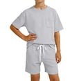thumbnail image 2 of Boys Summer 2 Piece Breathable Basic Shorts and Short Sleeves Sets Lightweight Soft Summer Clothes for Kids Grey Size 4-5 Years, 2 of 4