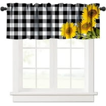Sunflower Valance Curtain Sunflower on Farm Buffalo Check Plaid Black and White Rod Pocket Valance Window Treatments 1 Panel Short Curtains for Kitchen Farmhouse Bathroom 54 x 18 in