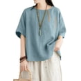 thumbnail image 4 of GZWYHT Linen Tops For Women，Cotton Boho Tops Linen Summer Tops Gauze Tunic Tops Linen Blouse Breathable Gauze Shirts For Women Organic Linen Clothes Women Blue 2XL, 4 of 5