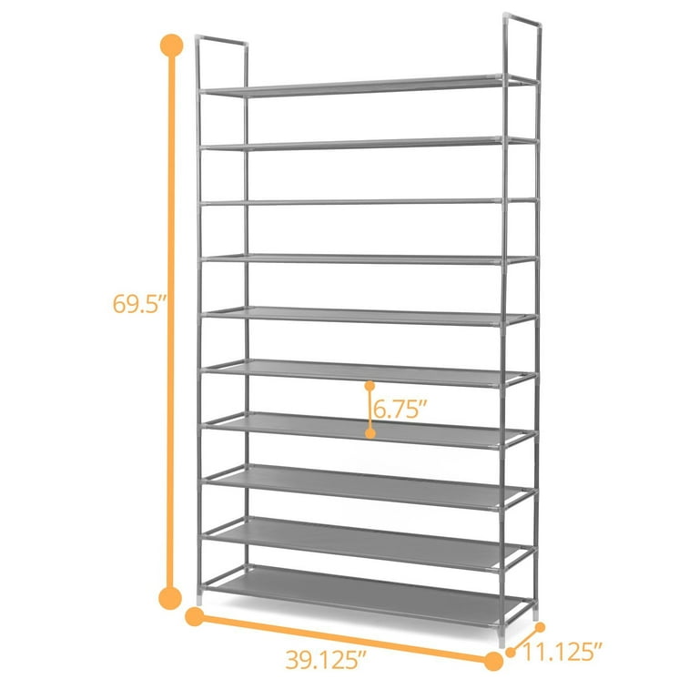 Highflow 10 Tier Stainless Steel Shoe Rack Shoe Storage Stackable Shelves Holds 50 Pairs Of Shoes 35 X 11 X 69 Gray Walmart