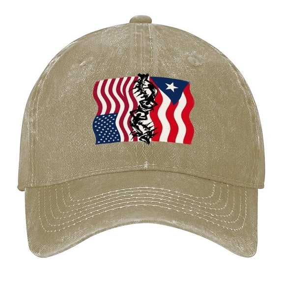 Puerto Rico Baseball Cap,Adjustable Denim Hat for Women Men Teachers Mom,Brown
