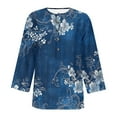 thumbnail image 4 of CYMMPU Loose Fit Button up V Neck 3/4 Sleeve Flower Printed Blouses for Women Dressy Casual Spring Tops Fall Fashion Shirts Tunic Tops Business Elegant Work Topss Navy XXL, 4 of 6