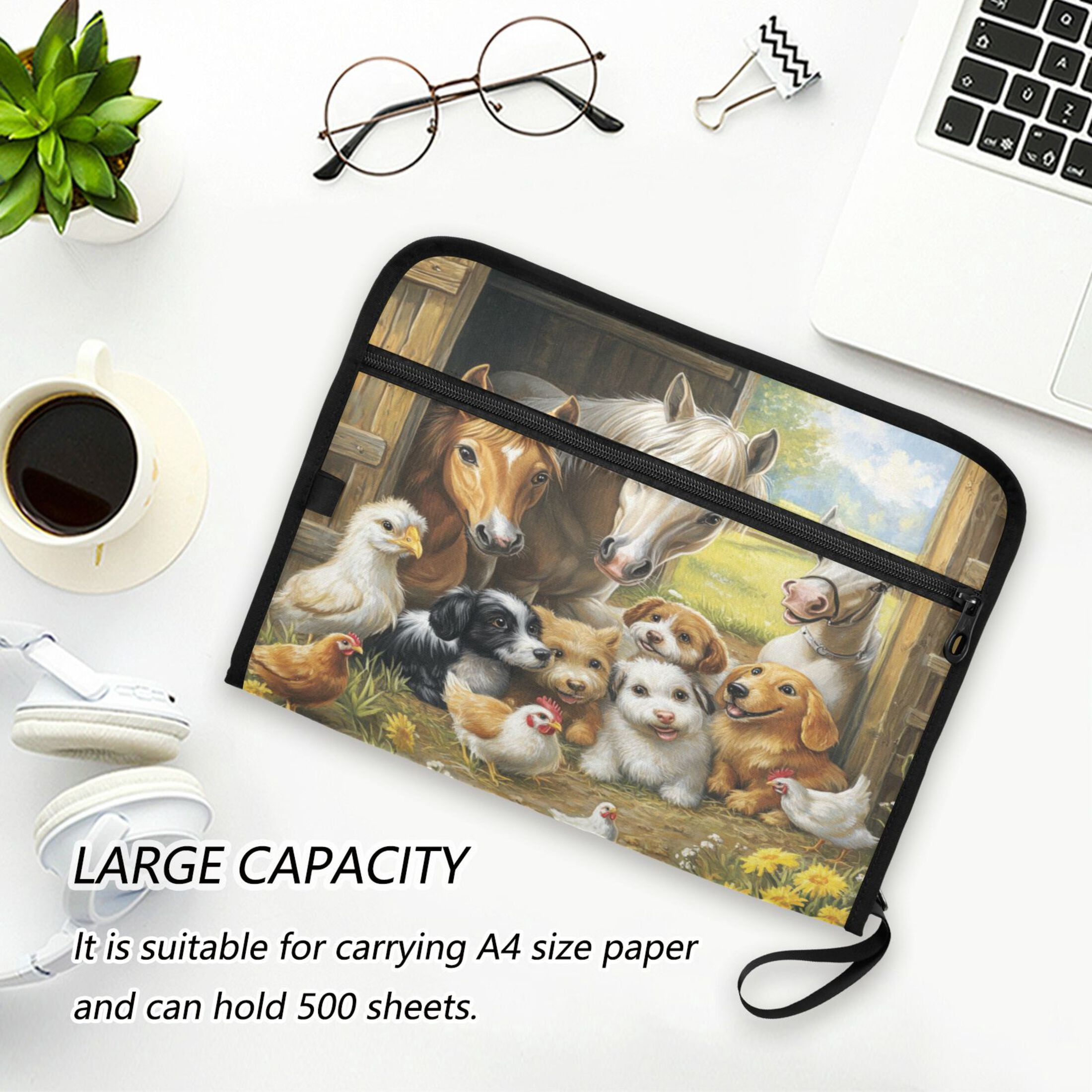 WOBOGO Farm Animals Expanding File Folder Letter Size Accordion Filing Organizer 13 Pocket Separate Organ Pocket