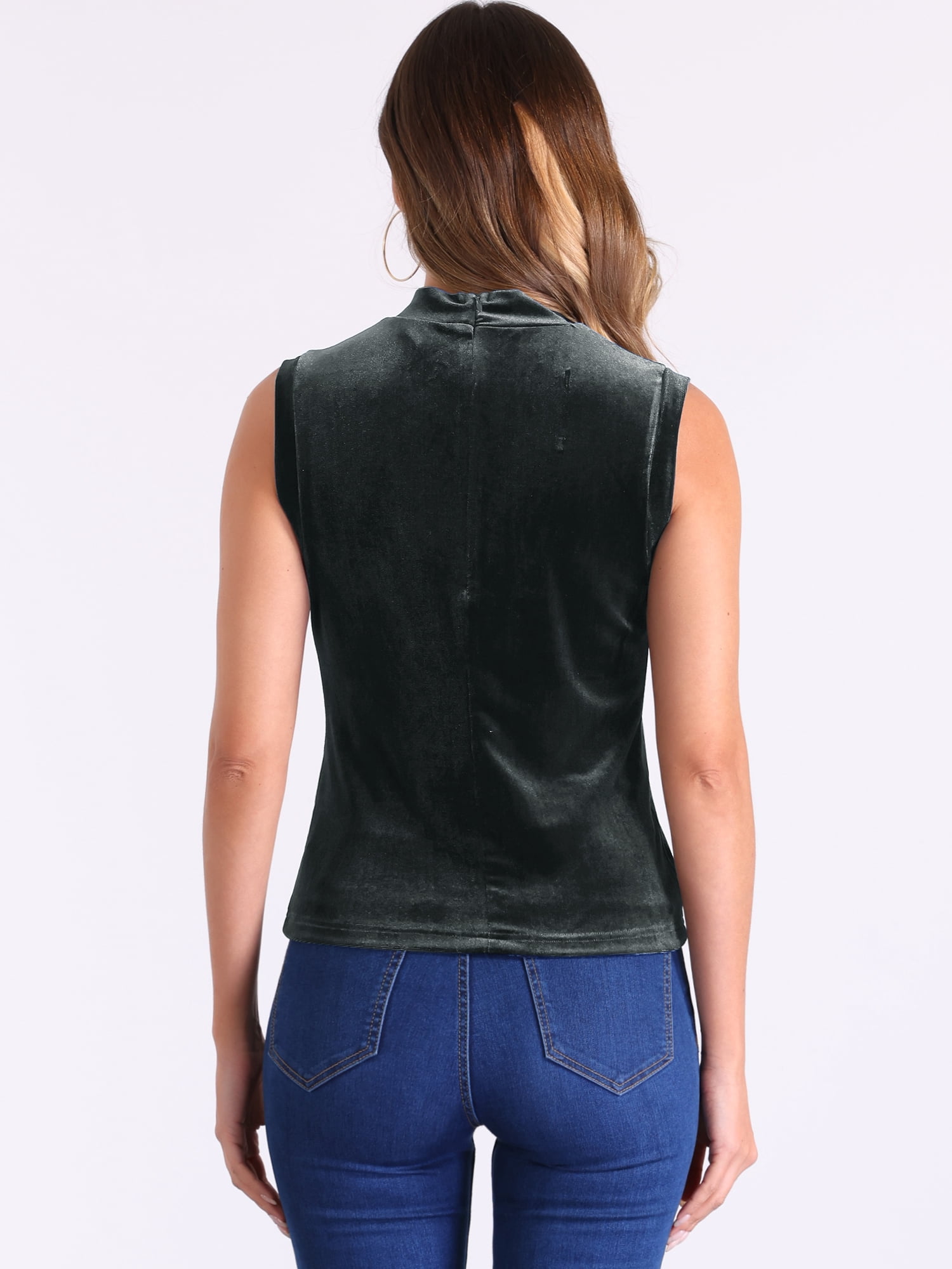 DARING DIVA Women Velvet Sleeveless Mock Neck Tank Tops Shirts S Gray Black