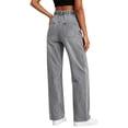 thumbnail image 5 of Risckoth Women's Plus Size Drawstring Elastic Waist Jeans Straight Leg Loose Fit Side Pockets Solid Casual Long Pants S-2XL, 5 of 7