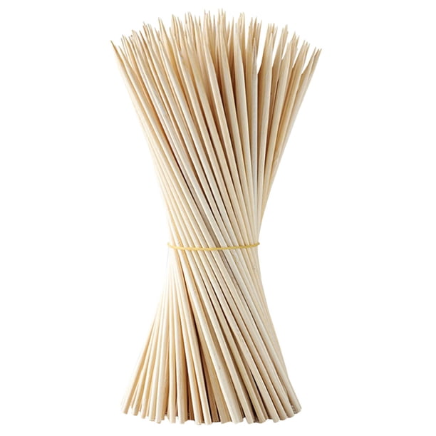 100 palitos de madera para brochetas: palillos desechables para cócteles, palillos de frutas, utensilios para barbacoa, brochetas, sándwiches de frutas y malvaviscos.