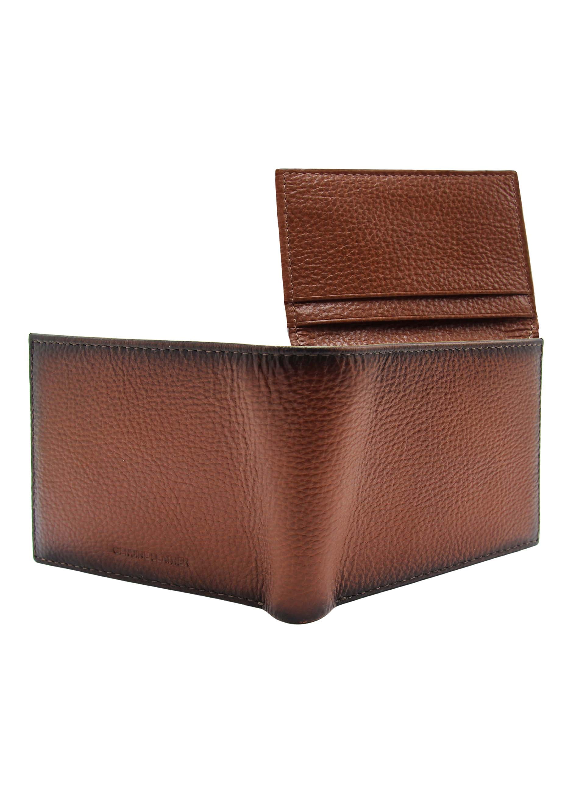 Geroge Milled Leather Passcase Wallet with Burnsihed Edge - Brown