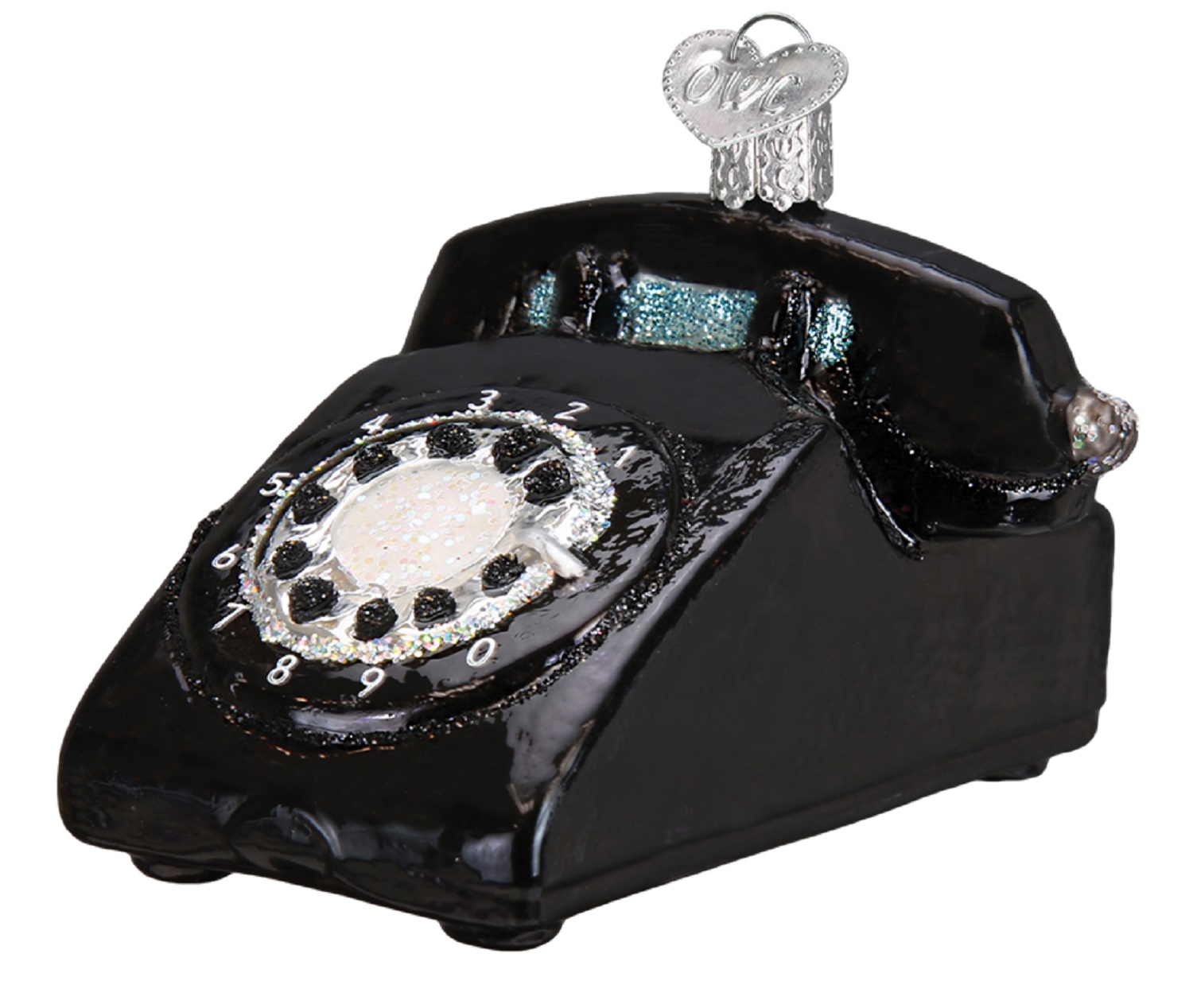 Old World Christmas Black Rotary Phone Retro Holiday Ornament Blown