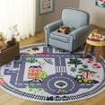 thumbnail image 2 of SAFAVIEH Tacoma Kids Railroad Neighborhood Area Rug, Ivory/Gray, 5' x 5' Round, 2 of 8