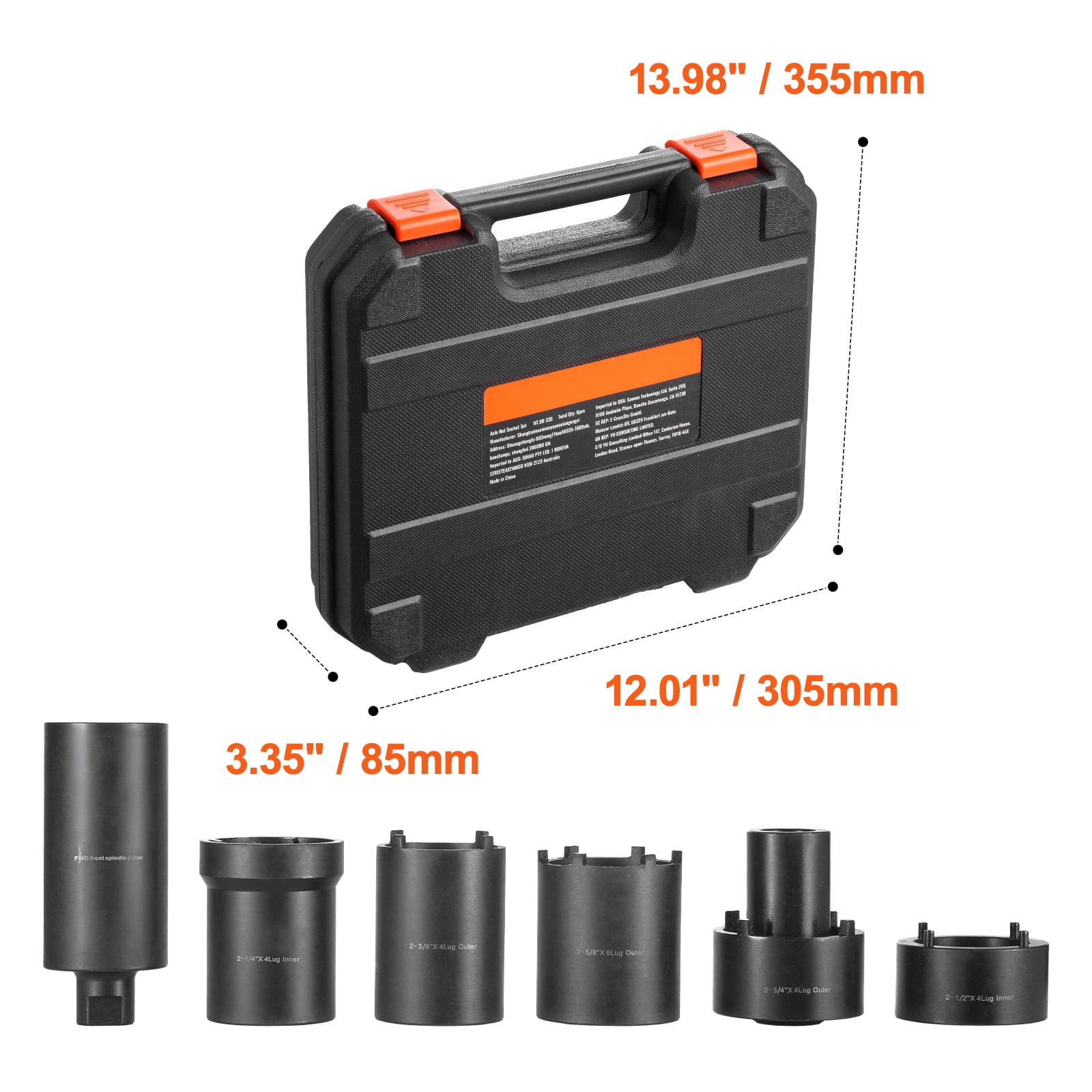 KFFKFF Axle Hub Nut Socket Set, 6 Pcs, 1/2 inch Drive, Compatible with Toyota, Ford, GM, and 4WD Vehicles, Includes Storage Case for Easy Axle Nut Removal