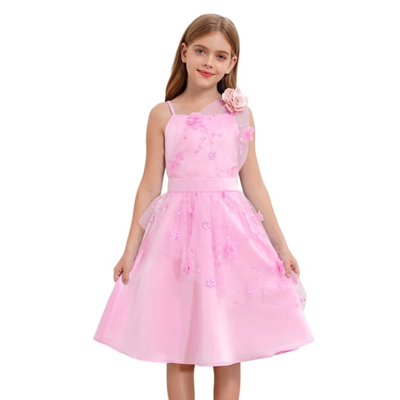 Yartina Flower Girl Dress for Kids Mesh Floral Embroidery Junior Bridesmaid Dress Pageant Party Pink 10