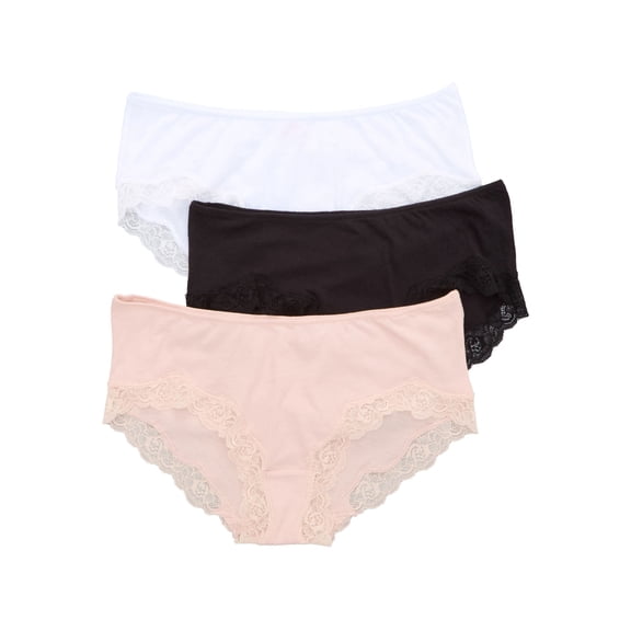 Women's Only Hearts 50840B Organic Cotton Hipster Panty - 3 Pack (Bone/White/Black S)