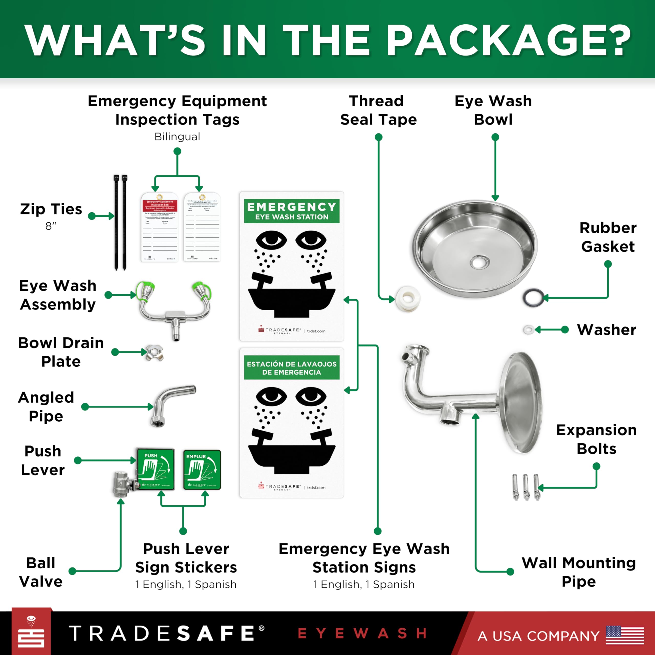 TRADESAFE Wall Mount Eye Wash Station, Emergency Eye Wash Station OSHA Approved, ANSI Compliant