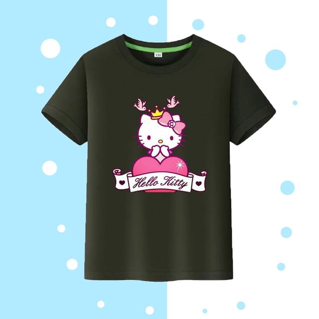 Camiseta de manga corta de Hello Kitty para niños, ropa suave, corazón femenino, regalo de cumpleaños, Kawaii, Sanrioed, verano, nuevo