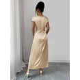 thumbnail image 2 of Champagne Satin Cowl Neck Short Sleeve Maxi Dress For Elegant Day Or Evening Wear, 2 of 6