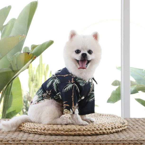 Fashionable Pet Clothing- Hawaiian Pet Shirt With Beach Trees Shirt For Small-Medium Dogs And Cats For Warm Seasons Suitable For Pet Weighing 1.1-17.6lbs