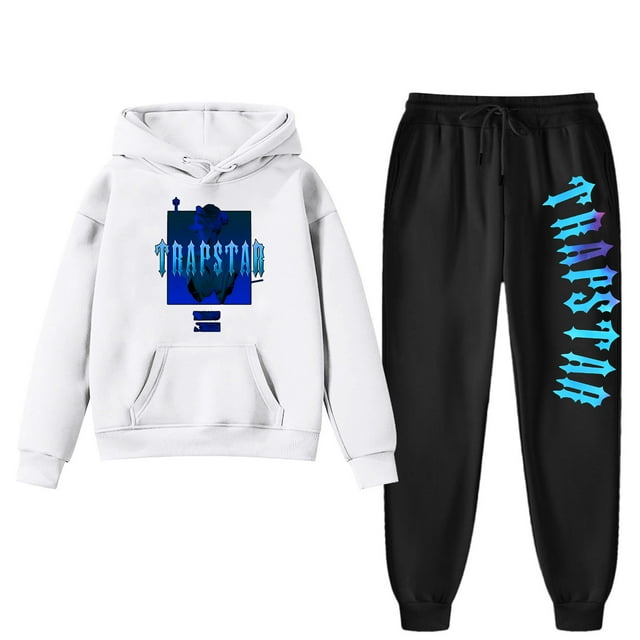 Trapstar Ensembles de Chandails à Capuchon pour Enfants Manches Longues Chandails Graphiques pour Garçons Filles Chandails Amples de Rue Trapstar Chandails + Pantalons de Survêtement Ensemble de 2 Chandails Classiques (Blanc, 150)