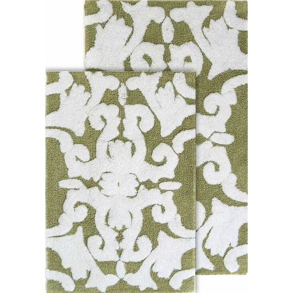 Chesapeake Iron Gate 2pc Green & White Scroll Bath Rug Set (20"x32" & 23"x39")
