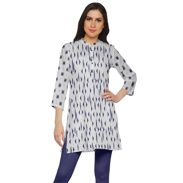 Moomaya Kurtis Courtes à Col Montant en Poly-Crêpe pour Femmes, Haut de Robe Imprimé