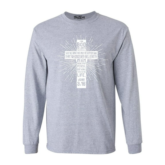 Shop4Ever Men's John 3:16 Cross Long Sleeve Shirt Medium Sports Grey
