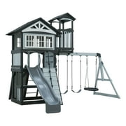 Backyard Discovery Whispering Point Light Gray Cedar Wood Swing Set, Slide, Clubhouse