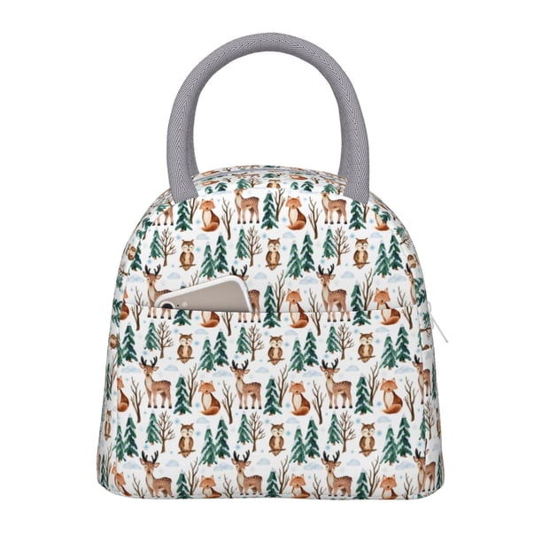 Easygdp Winter Woodland Friends Bolsa de Almuerzo Insulada Grande, Forro de Aluminio, Diseño Espacioso, a Prueba de Fugas, Ideal para Trabajo, Picnics, Viajes y Actividades al Aire Libre