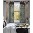 thumbnail image 3 of Turquoise Vintage Door Sheer Curtains 45 Inch Length 2 Panels Set for Living Room/Bedroom, Countryside Barn Abstract Art Kitchen Curtains Grommet Semi-Sheer Curtains Window Treatments 42"x45"x2, 3 of 7