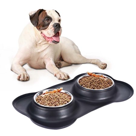 snorda Dog Bowl Stainless Steel Pet Feeder With No Spill Non-Skid Silicone Mat US Stock