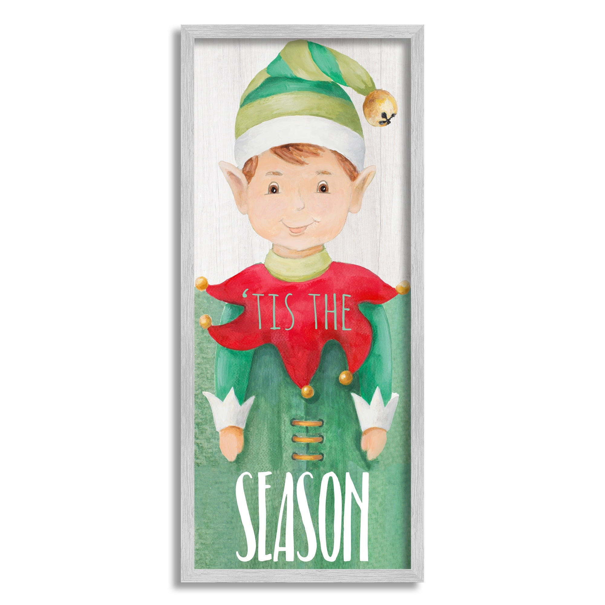 Stupell Industries Tis the Season Green Christmas Elf Bell Hat, 13 x 30, Design by Lanie Loreth