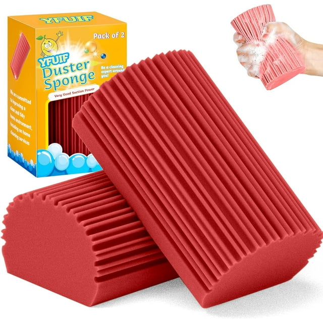 YFUIF 2-Pack Damp Clean Duster Sponge, Magic Eraser Sponge Baseboard Cleaner Tool, Dusters for Cleaning Blinds, Glass, Vents, Railings, Mirrors,Window Track Grooves and Faucets