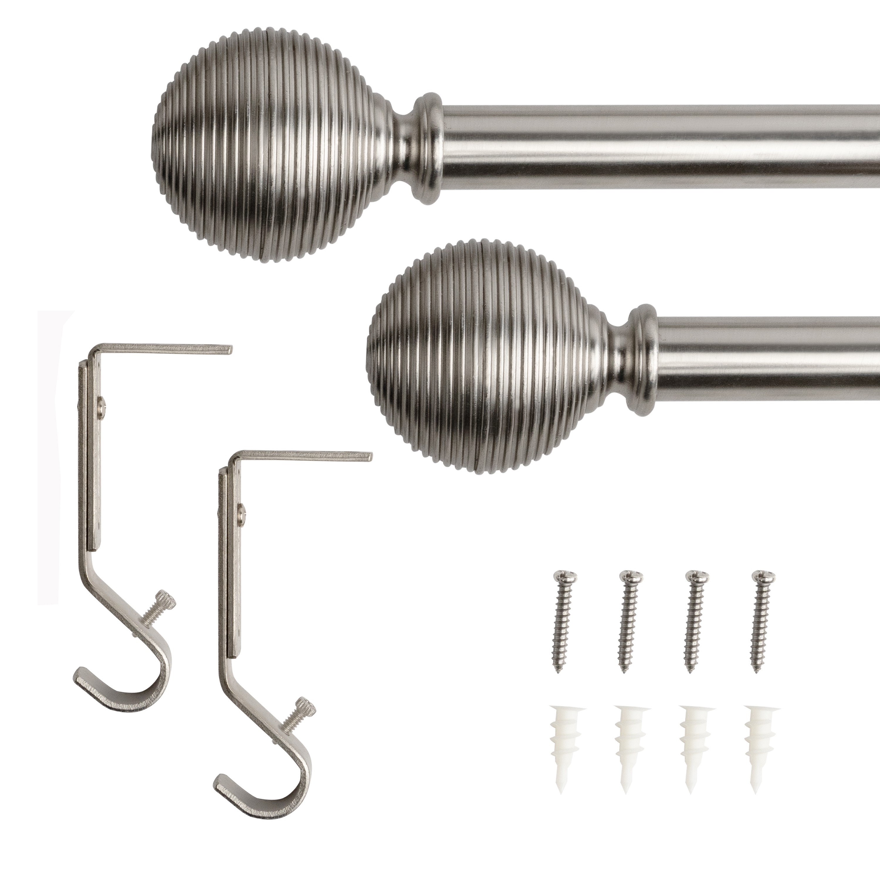 Lumi 3/4" Lined Ball Curtain Rod, Brushed Nickel, 36" - 66"
