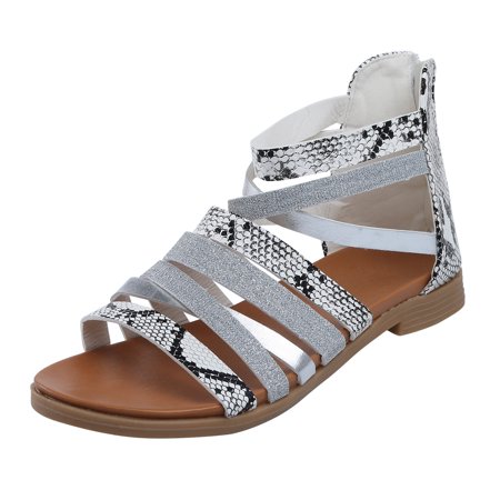 

dmqupv Sandals Fashion Strap Shoes Shoes Buckle Women s Summer Sandals Flat-Heel For Women Womens Sandals Size 6 Female flats-sandals White 10