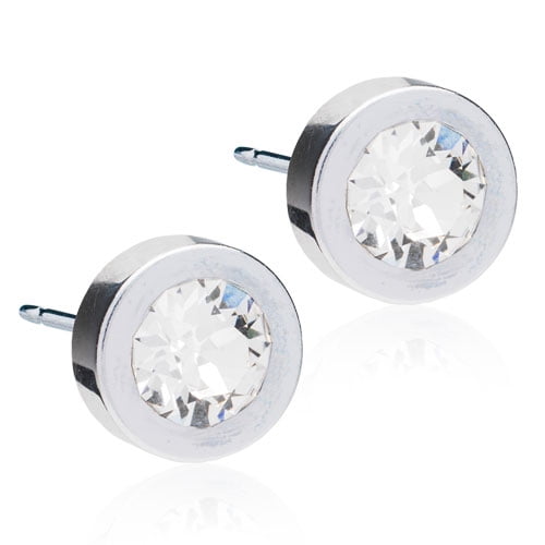 Blomdahl | Hypoallergenic | Silver Titanium Grand Bezel 8mm Crystal Stud Earrings | Best Choice For Sensitive Ears