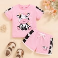thumbnail image 2 of TOWED22 Toddler Baby Girl Summer Clothes Toddler Girls Summer Outfits Short Sleeve T-Shirts Shorts Clothing Set 6M-3Y Pink,12-18 M, 2 of 9