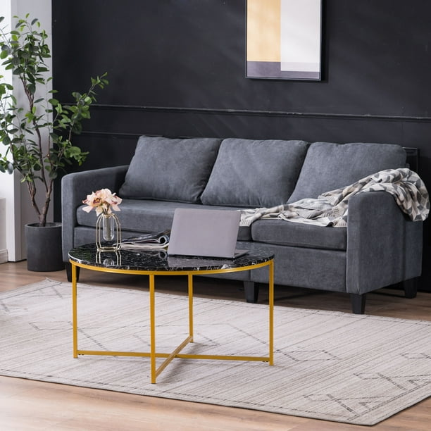 Modern Sofa Side End Table With Marble, Round Black End Tables For Living Room