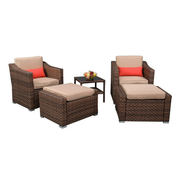 Snygar Outdoor Chair With Ottoman 5 Piece Wide Wicker Rattan Patio Furniture Set Porch Cushioned Outside Sectional Lounge Lawn Pool Balcony Conversation Ge037 Com Snygar Outdoor Chair With Ottoman 5, Most Comfortable Outdoor Furniture