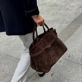 thumbnail image 3 of [Women's Faux Suede Tote Bag] Women's Large Capacity Slouchy Faux Suede Tote Bag - Elegant Brown Hobo Purse with Golden-Tone Hardware,, 3 of 5