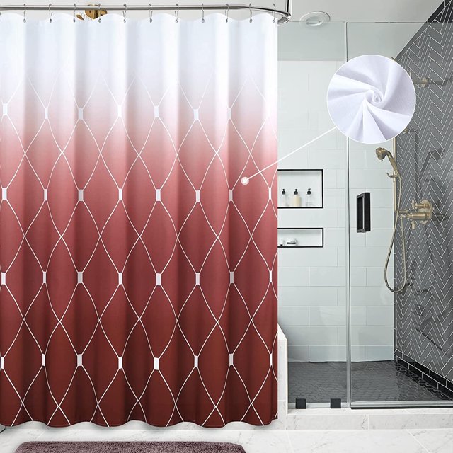 Ensemble de Rideau de Douche Blanc Rideau de Douche Ombré Rideau de Douche avec Crochets Rideau de Douche Déperlant Tissu en Lin Rideaux de Douche Baignoire Hôtel, 72x72 Pouces, Rouge Rio