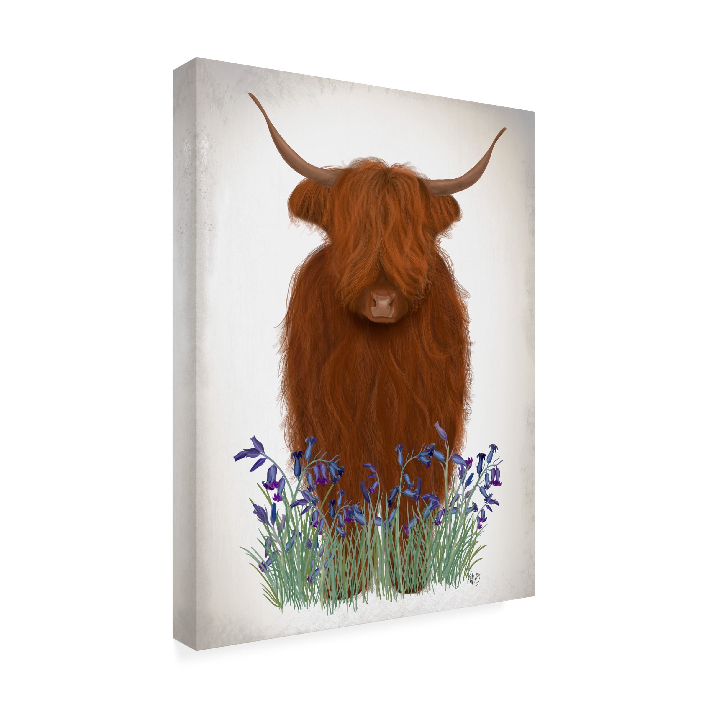 Fab Funky 'Highland Cow Bluebell' Canvas Art