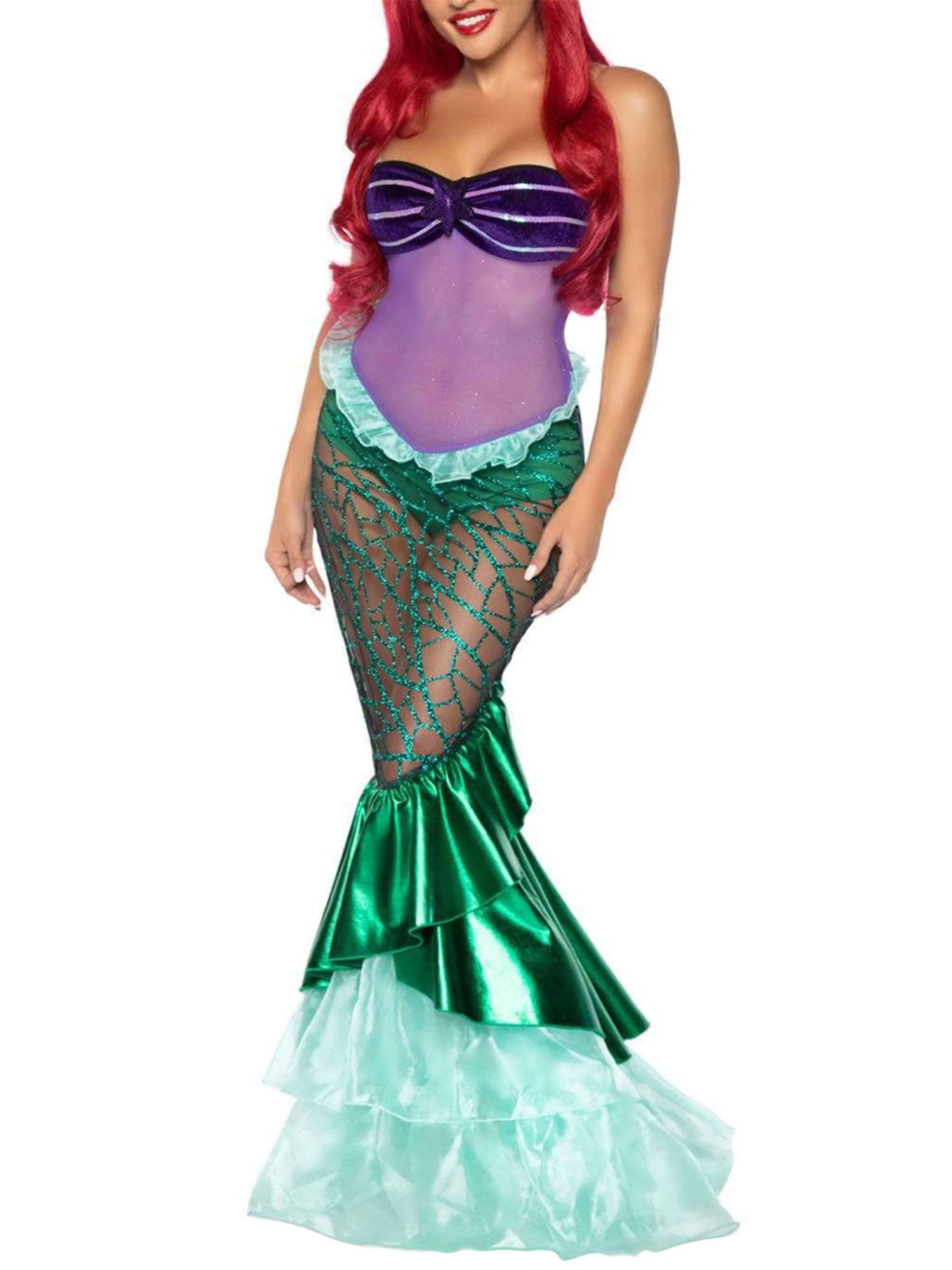 Women's Mermaid Party Halloween Cocktail Dress Long Tail Costume Sexy Ariel Princess Strapless Ruffle Cosplay Fancy Dress Swimwear - Walmart.com